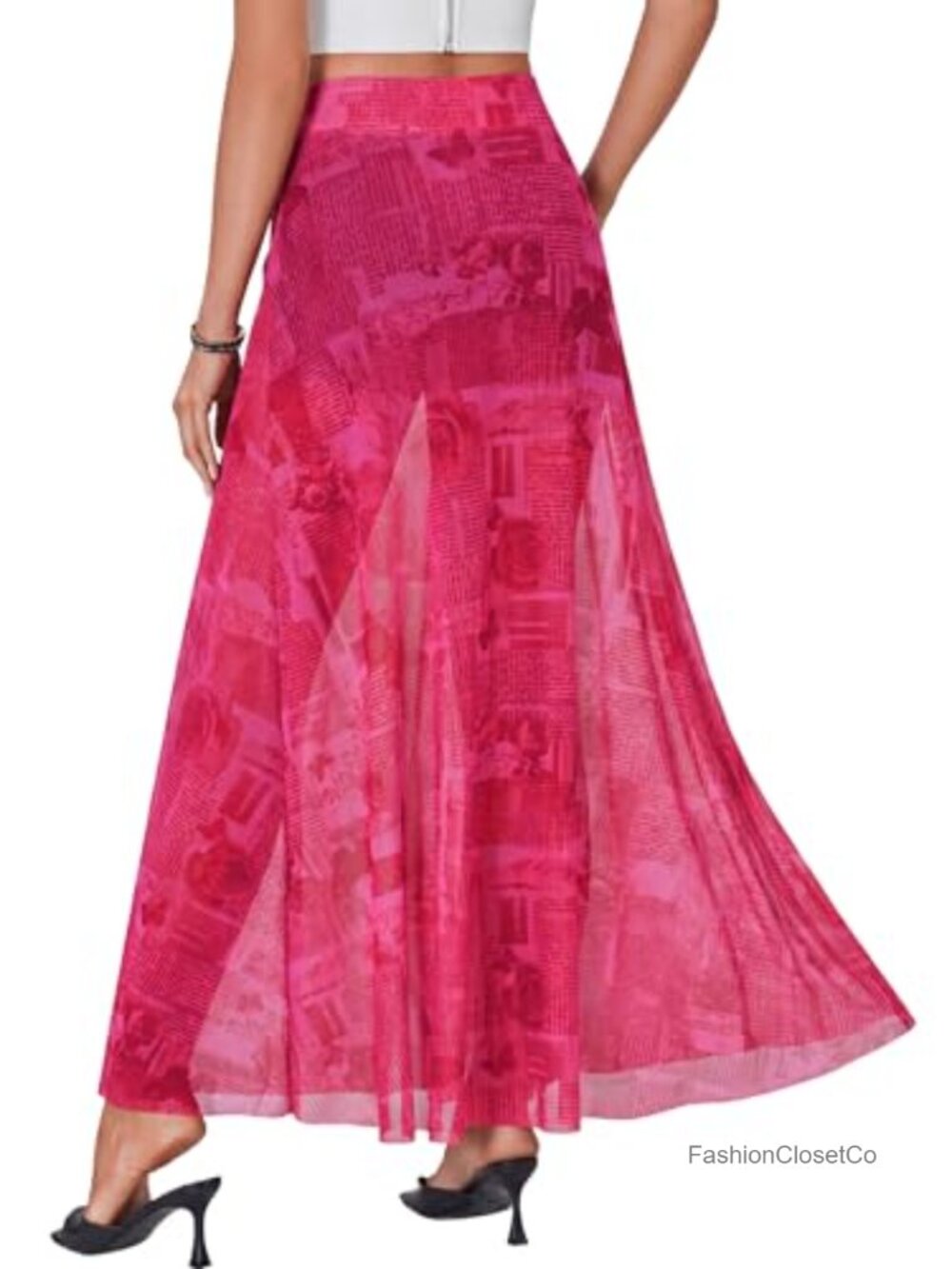 Sheer Mesh Maxi Skirt High Waist A-Line Flowy See Through Clubwear Beach Cover - Picture 4 of 6